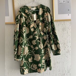 Anthropologie Green and Cream Floral Dress